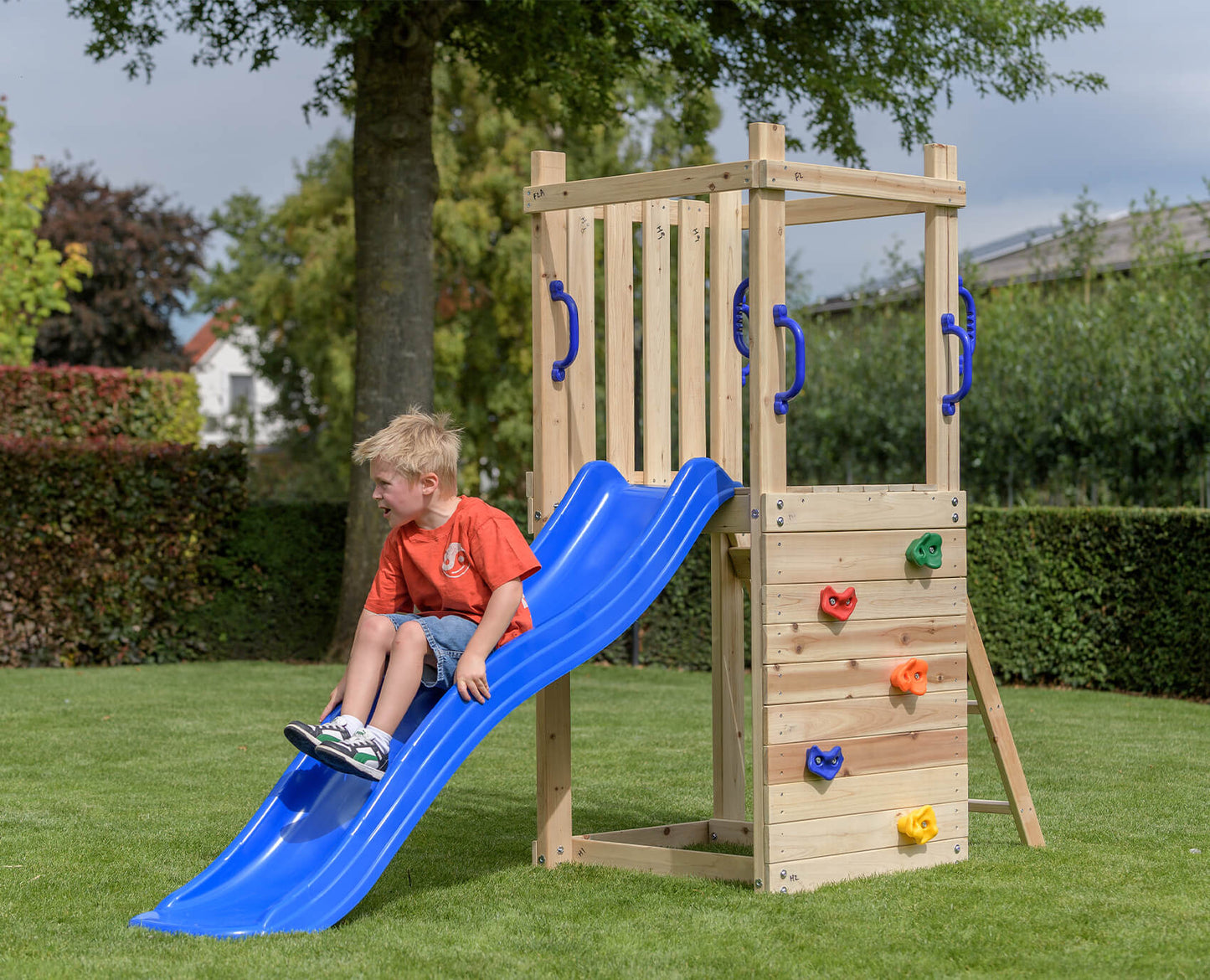 Wooden Climbing Frame Tower With Slide