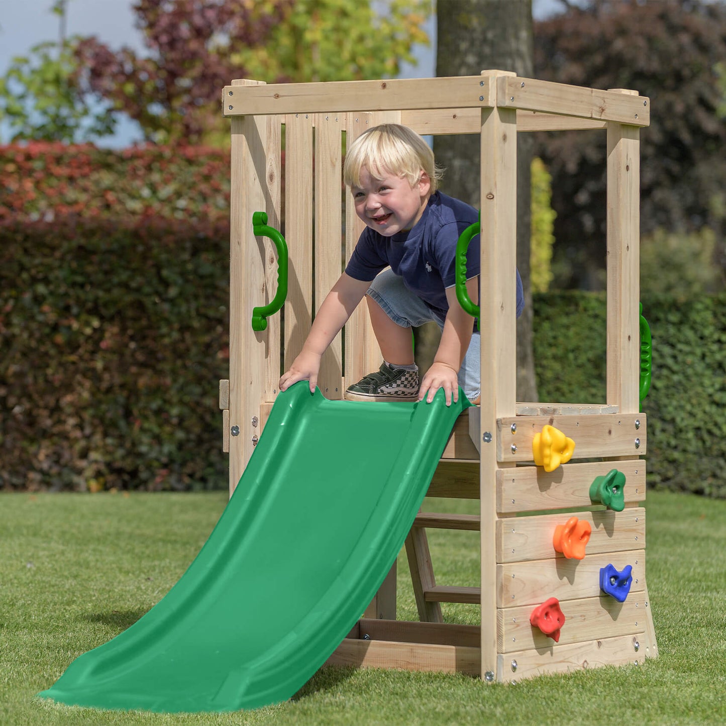 Small Wooden Climbing Frame Tower (W/ Slide)