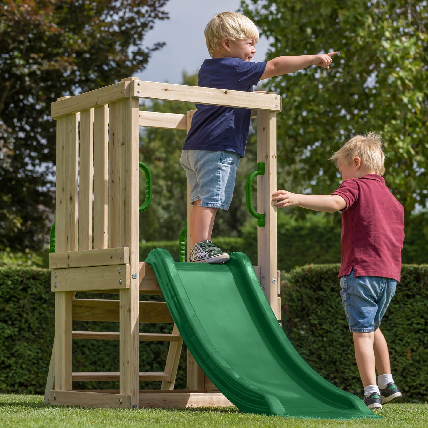 Small Wooden Climbing Frame Tower (W/ Slide)