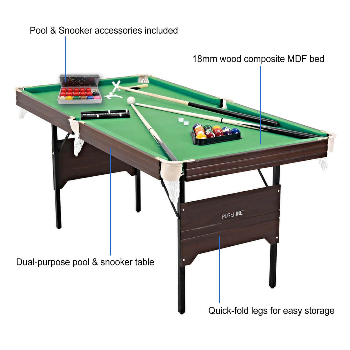 Pureline 6ft Folding Snooker & Pool Table