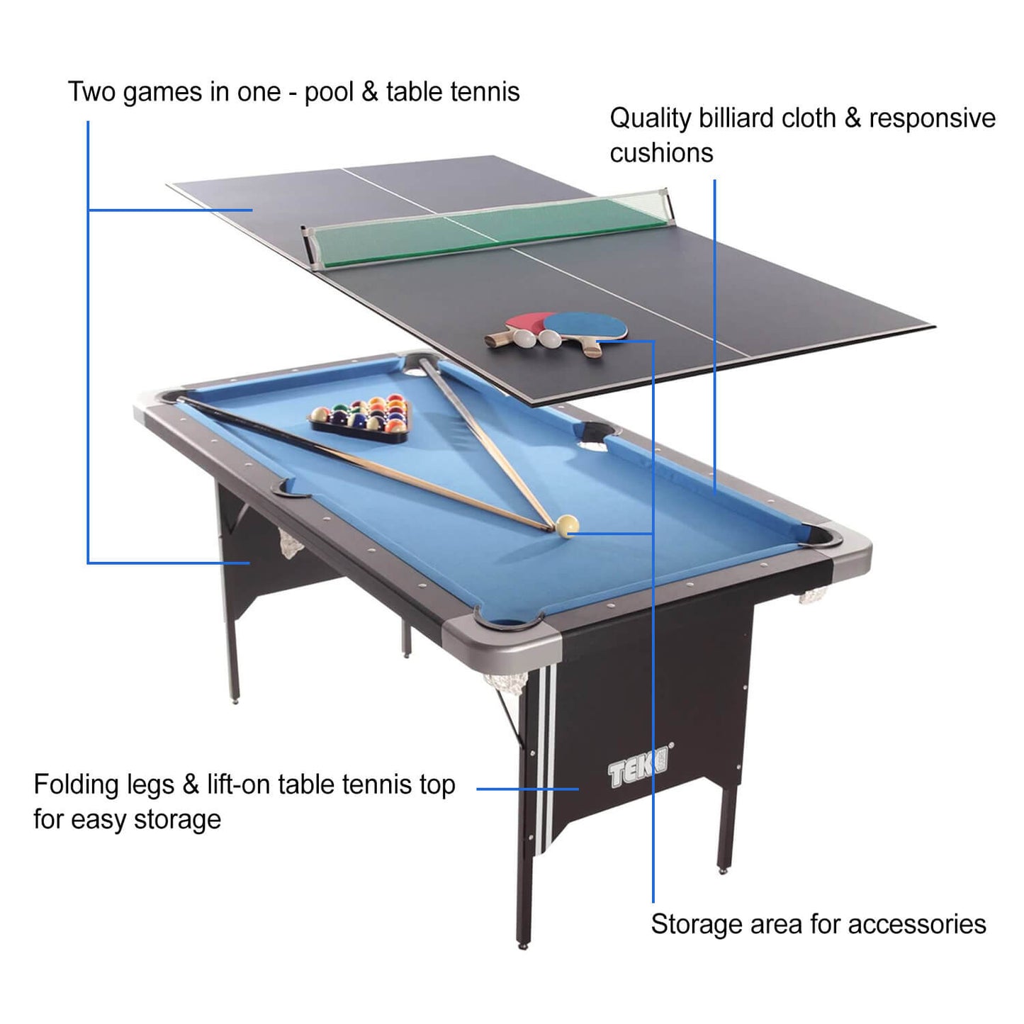 Takscore Folding Leg Pool Table & Table Tennis Top