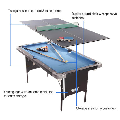 Takscore Folding Leg Pool Table & Table Tennis Top