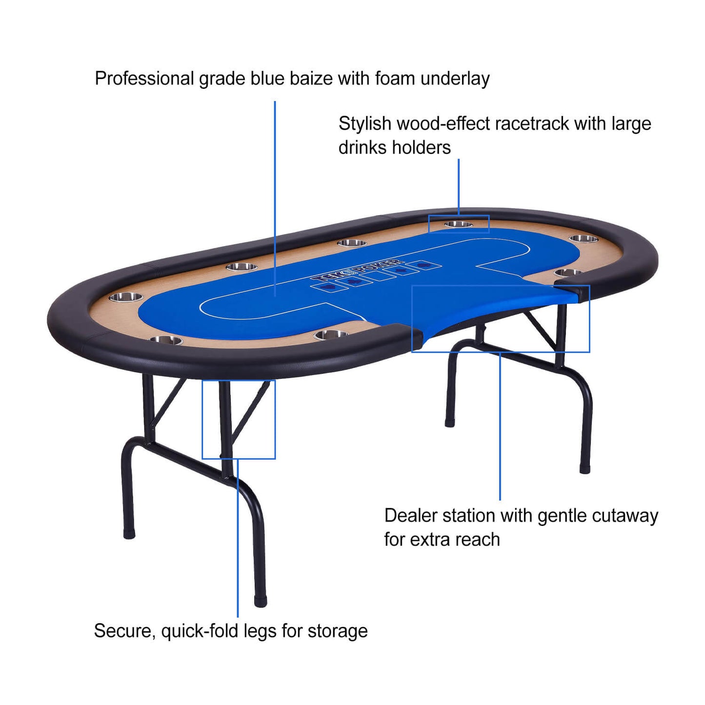 Tekscore Pro Folding Leg 7ft Poker Table With Dealer Position