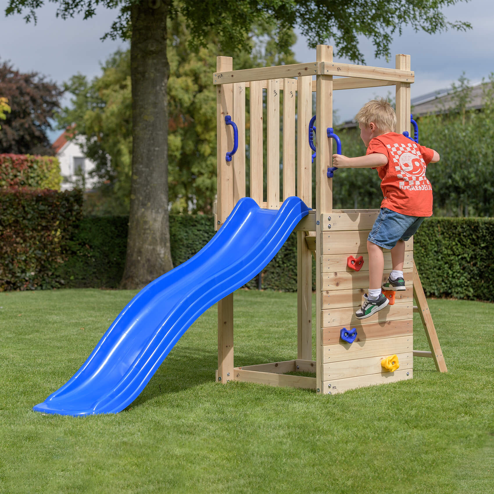 Wooden Climbing Frame Tower With Slide